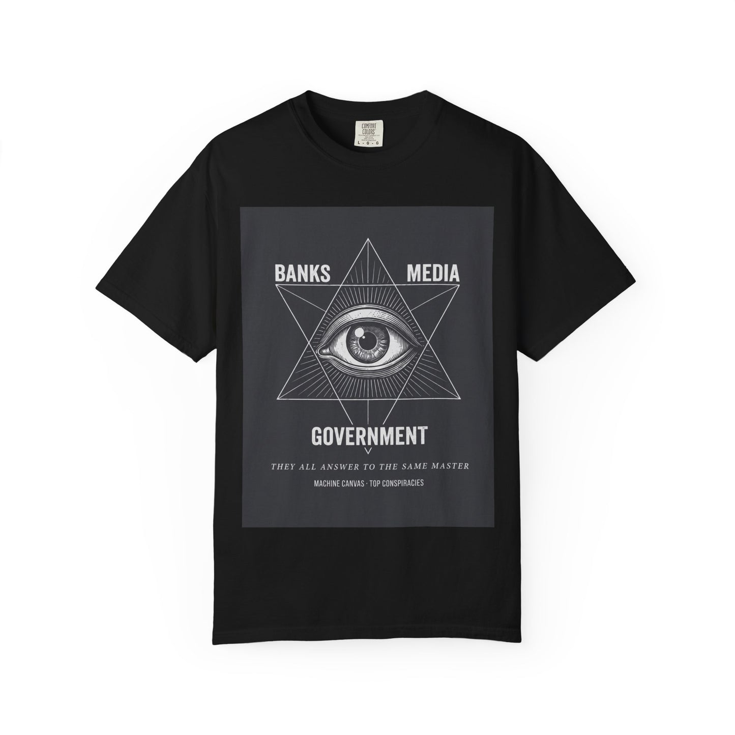 Conspiracy Eye Graphic T-Shirt — 'Banks Media Government' Vintage Occult Tee | Originals