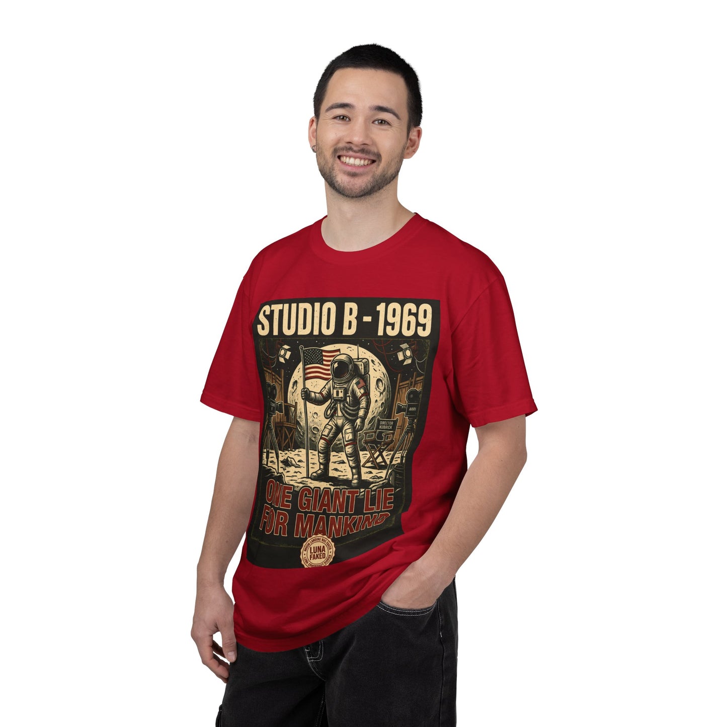 Studio B 1969 Astronaut Tee — "One Giant Lie for Mankind" Retro Space Poster T-Shirt | Originals