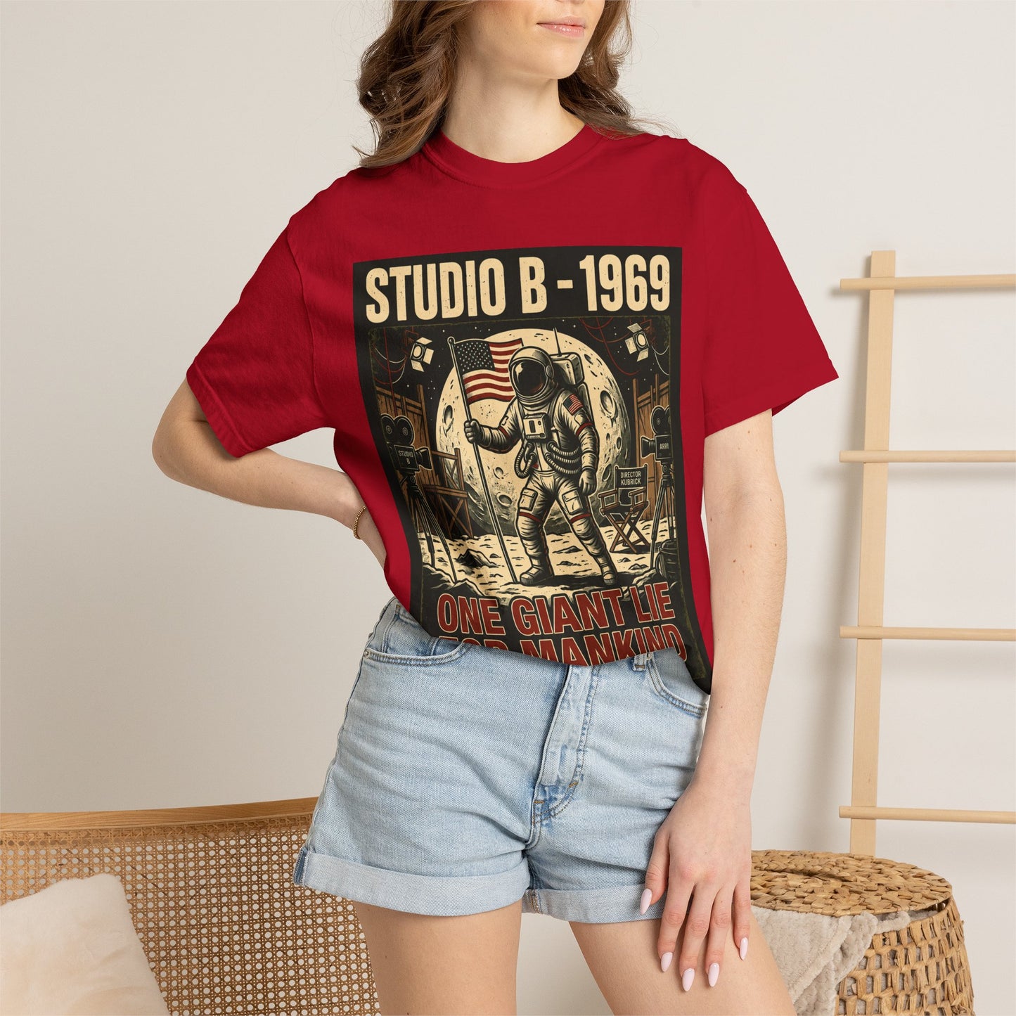 Studio B 1969 Astronaut Tee — "One Giant Lie for Mankind" Retro Space Poster T-Shirt | Originals