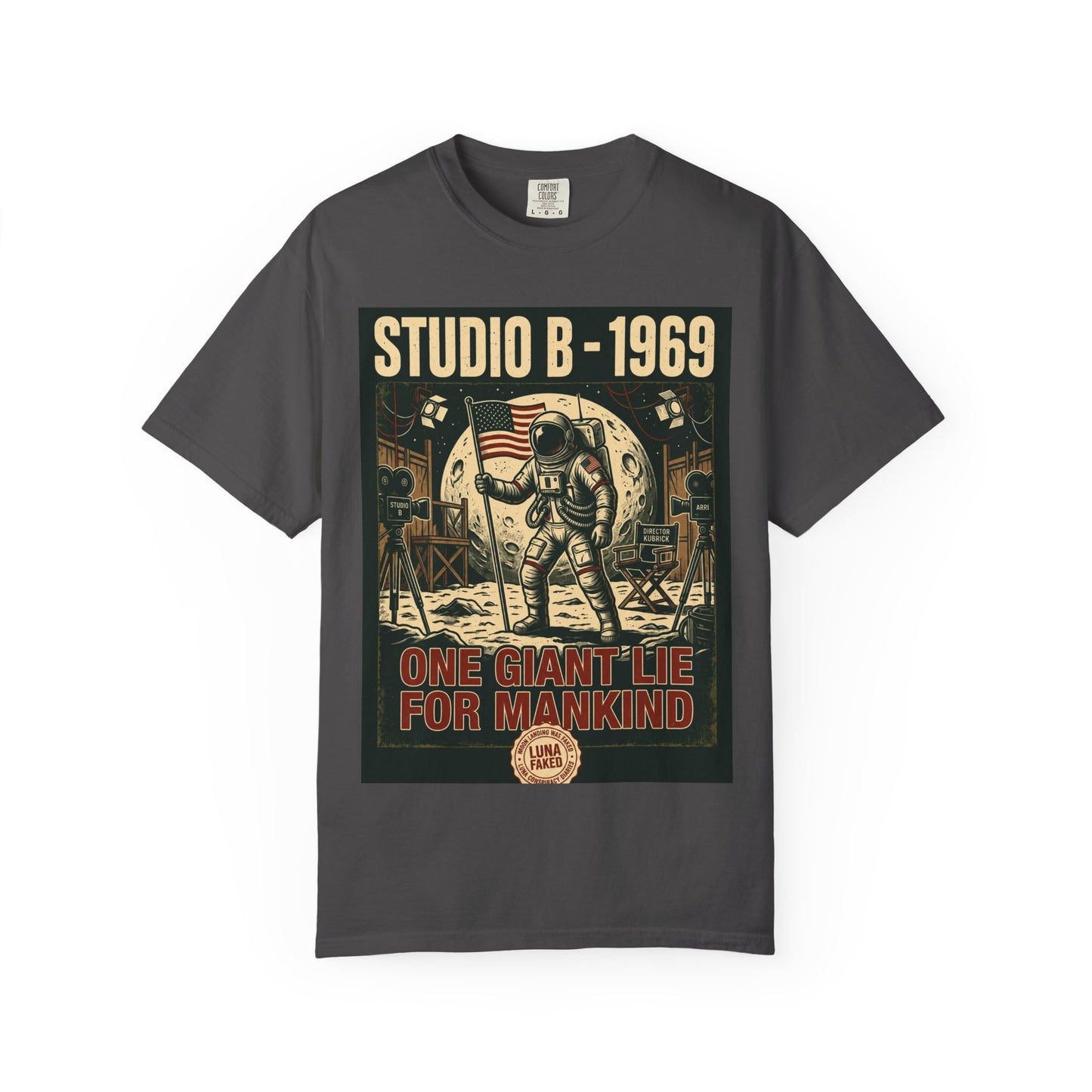 Studio B 1969 Astronaut Tee — "One Giant Lie for Mankind" Retro Space Poster T-Shirt | Originals