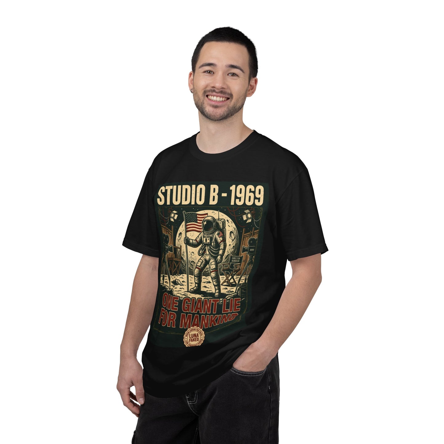 Studio B 1969 Astronaut Tee — "One Giant Lie for Mankind" Retro Space Poster T-Shirt | Originals