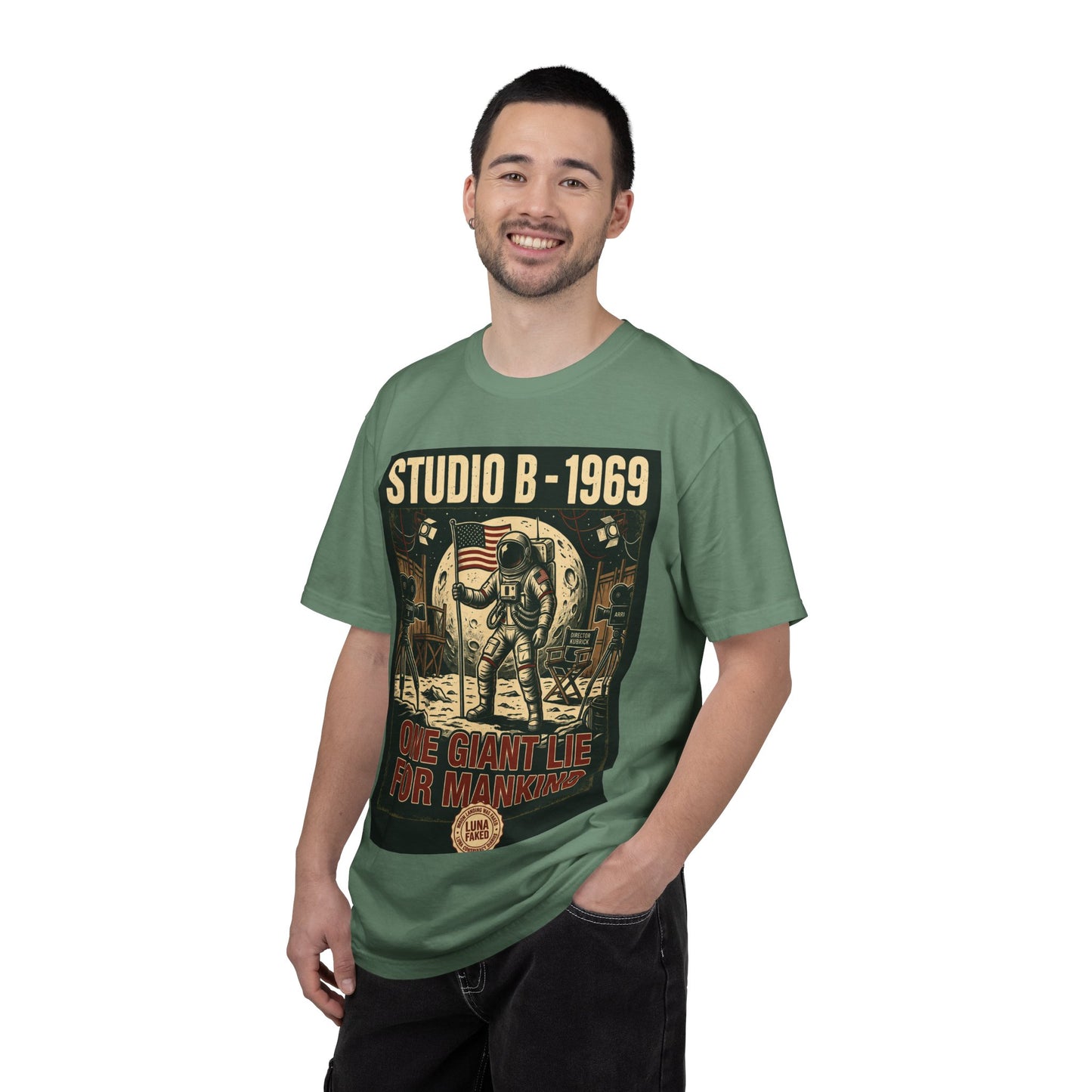 Studio B 1969 Astronaut Tee — "One Giant Lie for Mankind" Retro Space Poster T-Shirt | Originals