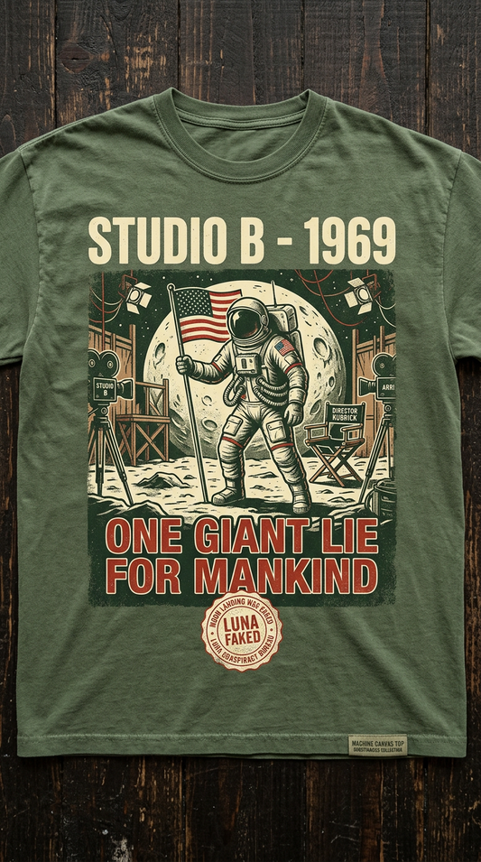 Studio B 1969 Astronaut Tee — "One Giant Lie for Mankind" Retro Space Poster T-Shirt | Originals