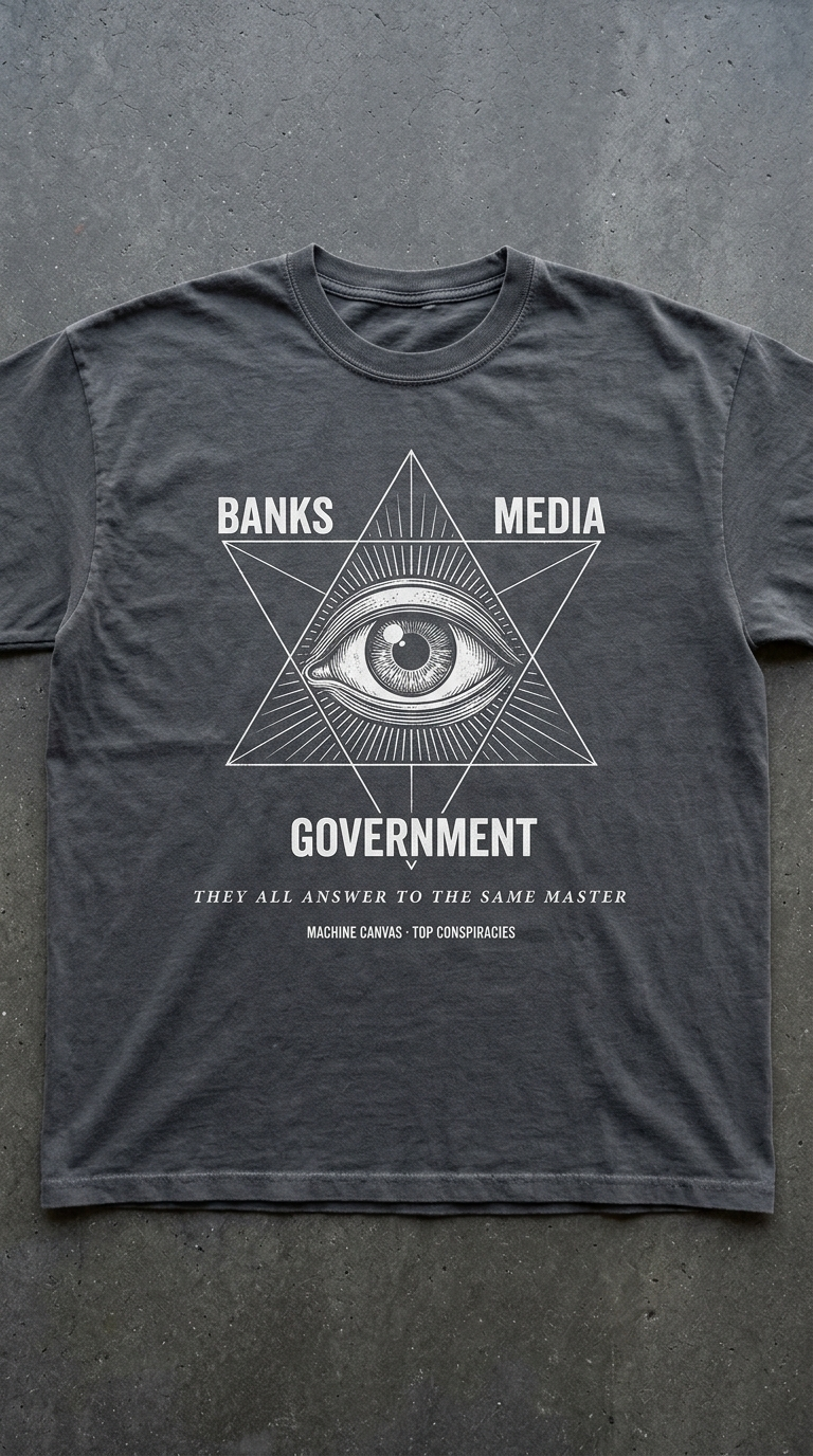 Conspiracy Eye Graphic T-Shirt — 'Banks Media Government' Vintage Occult Tee | Originals