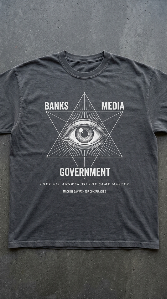 Conspiracy Eye Graphic T-Shirt — 'Banks Media Government' Vintage Occult Tee | Originals