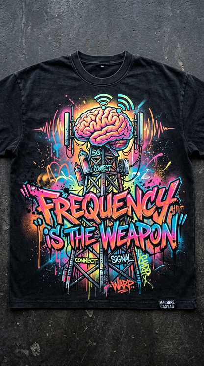 Graphic T-Shirt — "Frequency Is the Weapon" Brainwave Street Art Tee | Originals