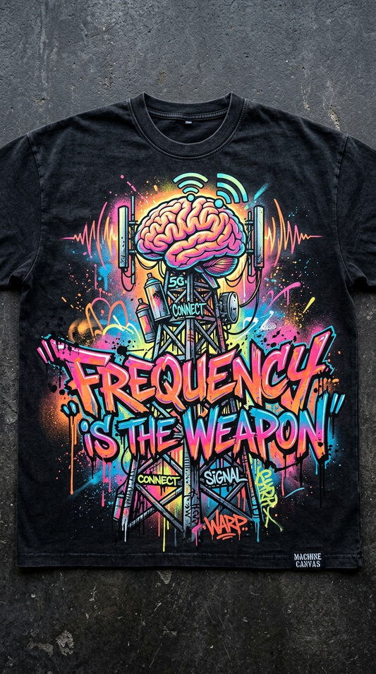 Graphic T-Shirt — "Frequency Is the Weapon" Brainwave Street Art Tee | Originals