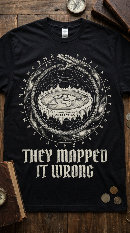 Flat Earth Illustration They Mapped It Wrong T-Shirt | Flat Earth Collection