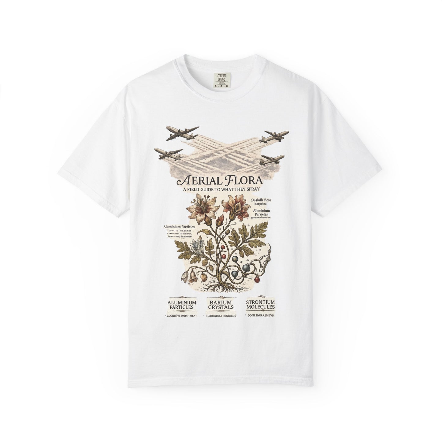 Aerial Flora T-Shirt — Vintage Botanical Print with Planes | Originals