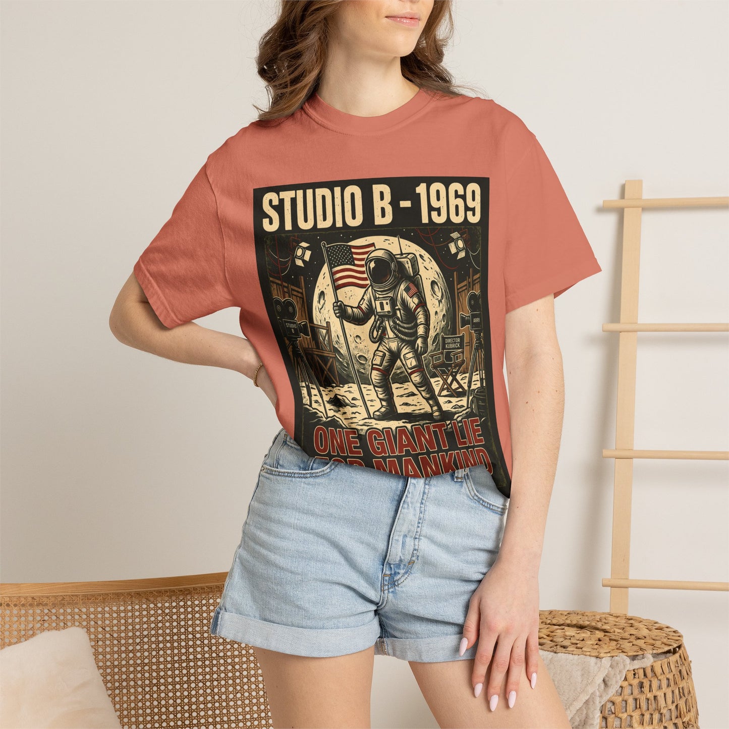 Studio B 1969 Astronaut Tee — "One Giant Lie for Mankind" Retro Space Poster T-Shirt | Originals