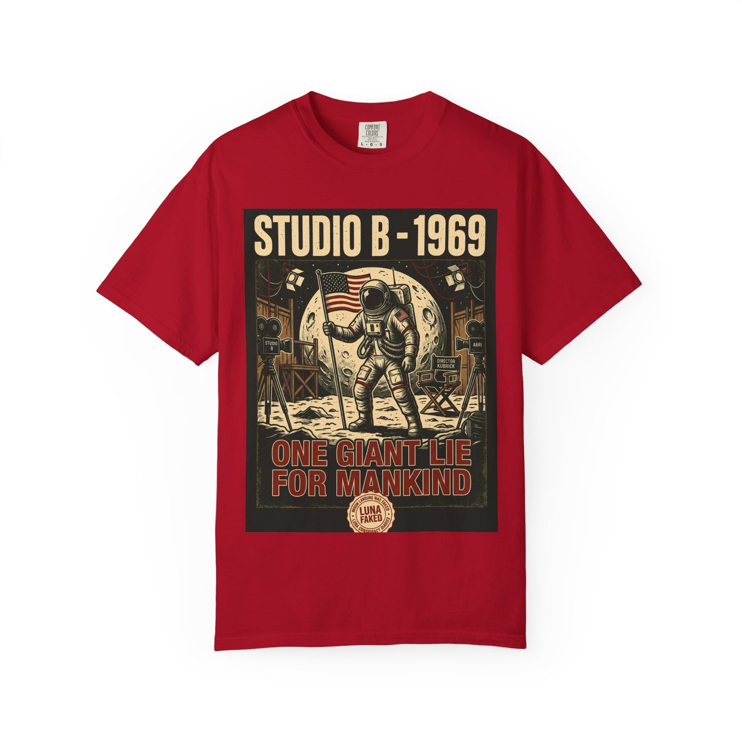 Studio B 1969 Astronaut Tee — "One Giant Lie for Mankind" Retro Space Poster T-Shirt | Originals