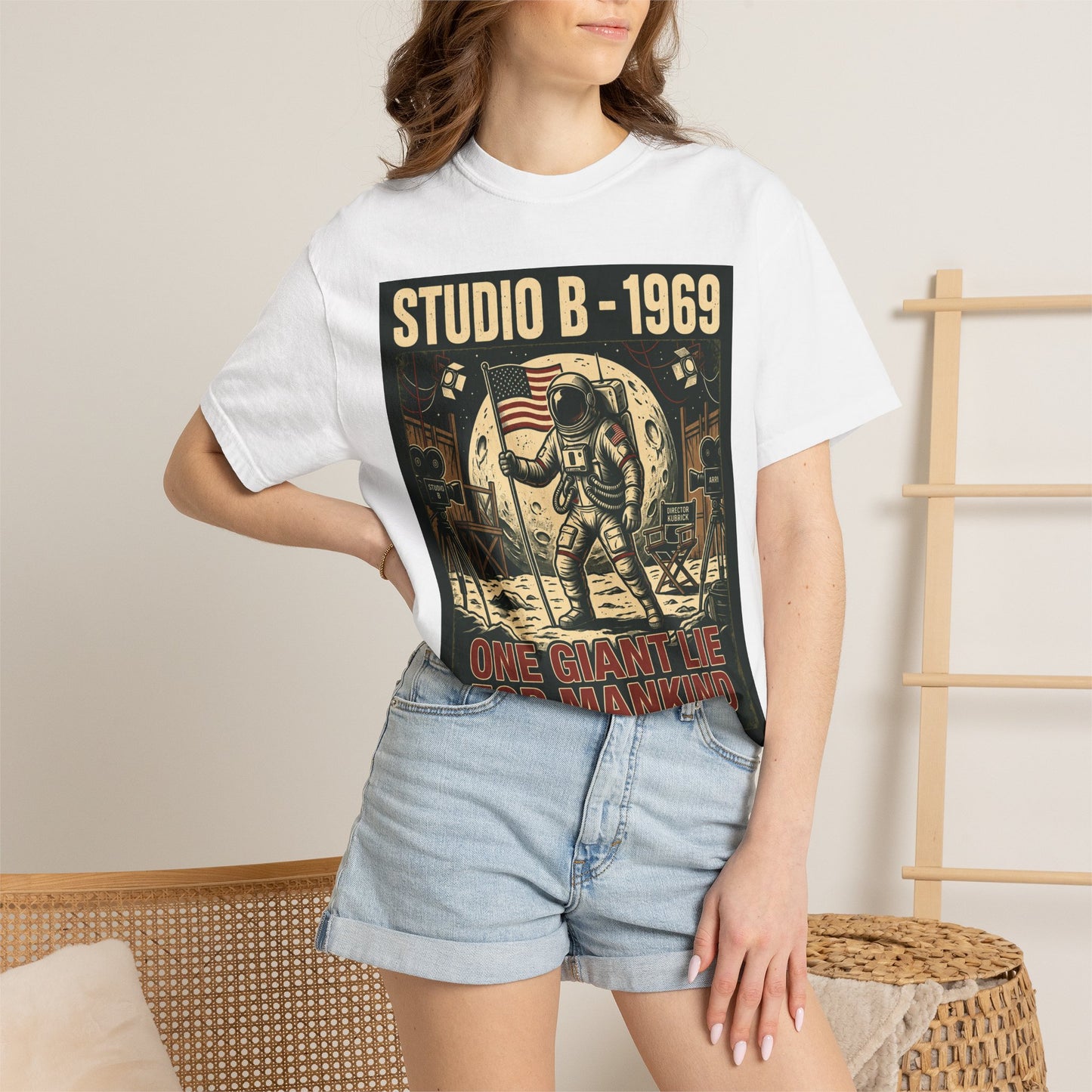 Studio B 1969 Astronaut Tee — "One Giant Lie for Mankind" Retro Space Poster T-Shirt | Originals