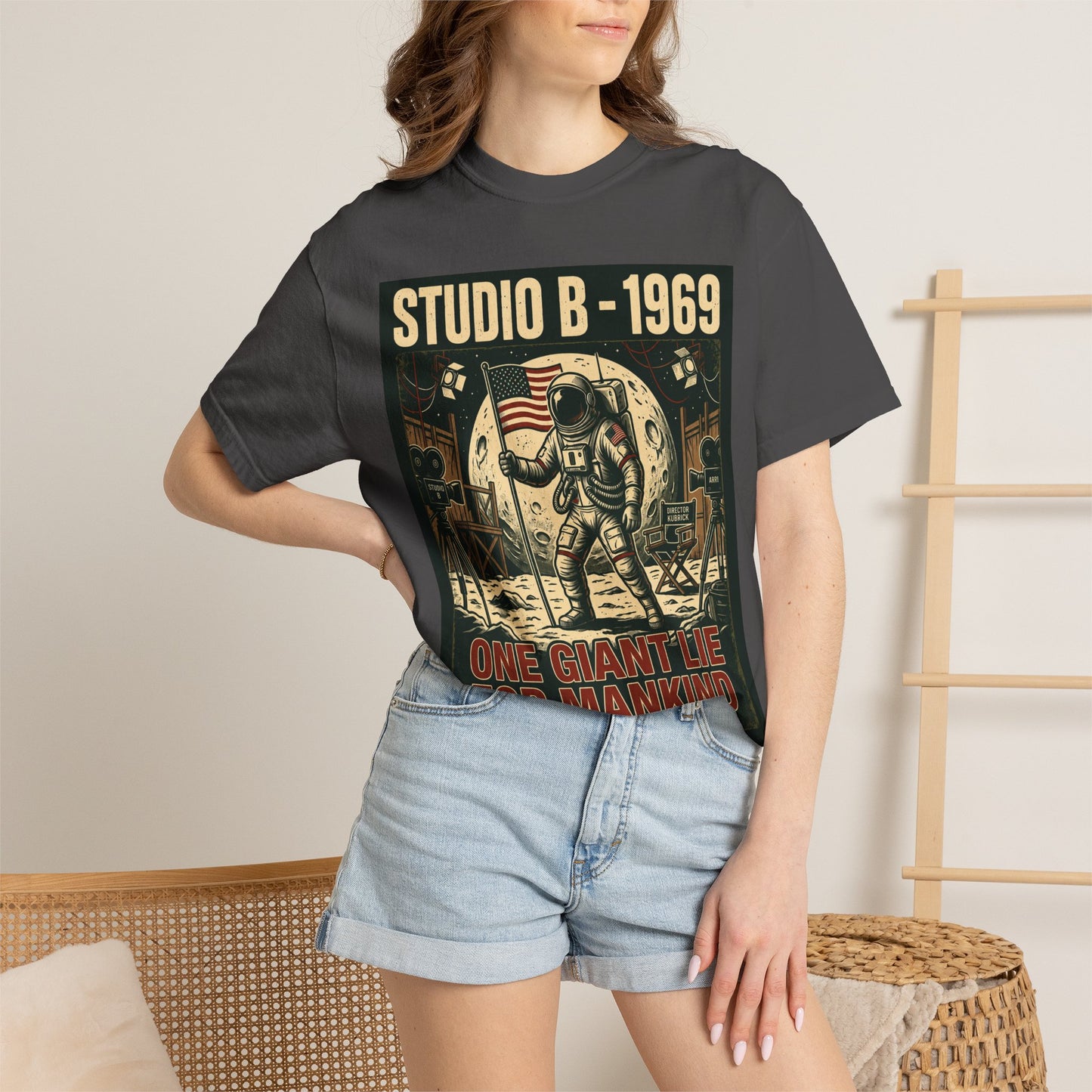 Studio B 1969 Astronaut Tee — "One Giant Lie for Mankind" Retro Space Poster T-Shirt | Originals