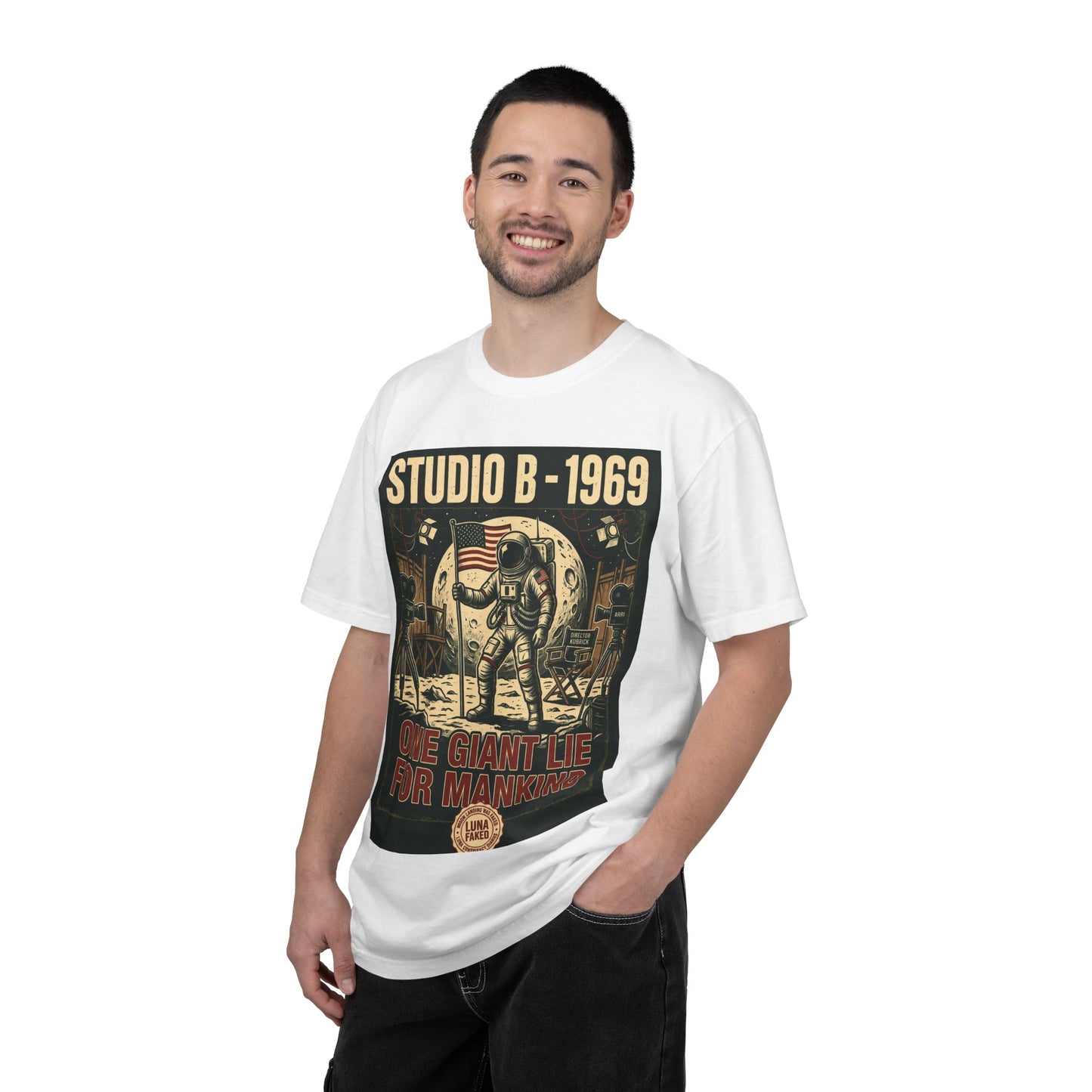 Studio B 1969 Astronaut Tee — "One Giant Lie for Mankind" Retro Space Poster T-Shirt | Originals